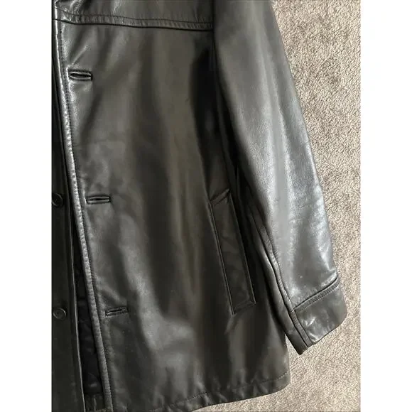 Vintage Gap Car Coat Leather Jacket Quilted Black Mens Large Biker